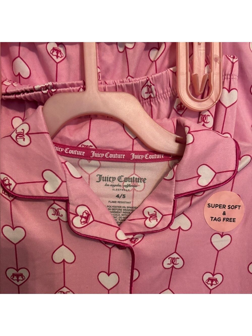 NWT Juicy Couture 3PC PJs 4/5 Pink Heart Flannel Set - Picture 2 of 4
